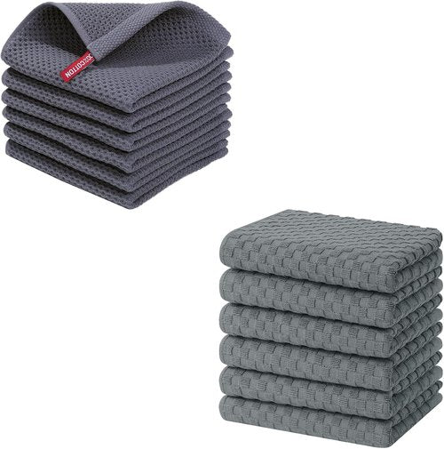 Homaxy 100% Cotton Waffle Weave Dish Cloths - Ultra Soft & Absorbent | 12x12 Inches, Dark Grey (6-Pack)