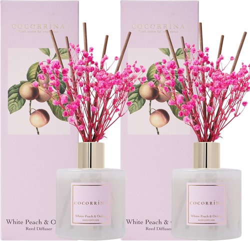 Cocorrína Reed Diffuser Set - White Peach & Oolong Scented Oil | 2 Packs, 6.7oz for Bedroom & Bathroom