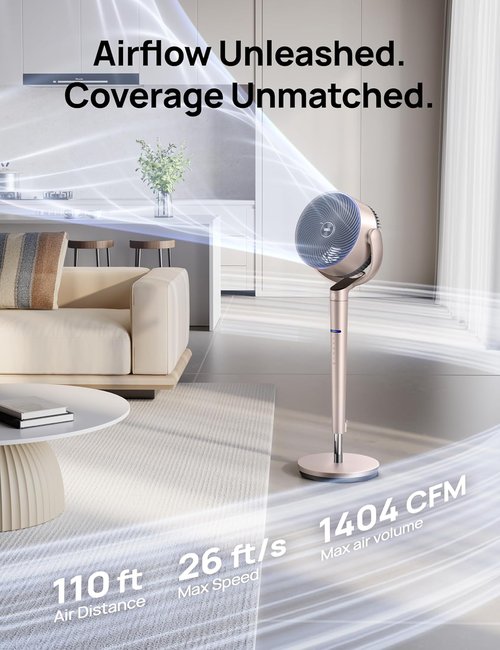 Dreo Smart Fan - 3D Oscillating Pedestal Fan with Wi-Fi & Voice Control | 9 Speeds, 110ft Range, Starlight
