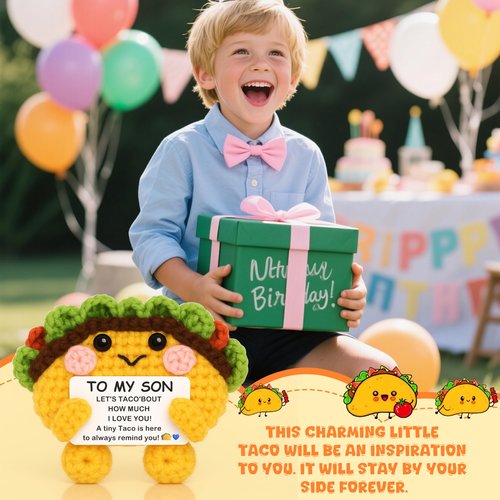 Joycuff Graduation Gifts for Son from Mom Dad, Handmade Positive Crochet Taco, Graduation Birthday Gifts for Son Kids Teens, I Love You Taco Stuff for Him