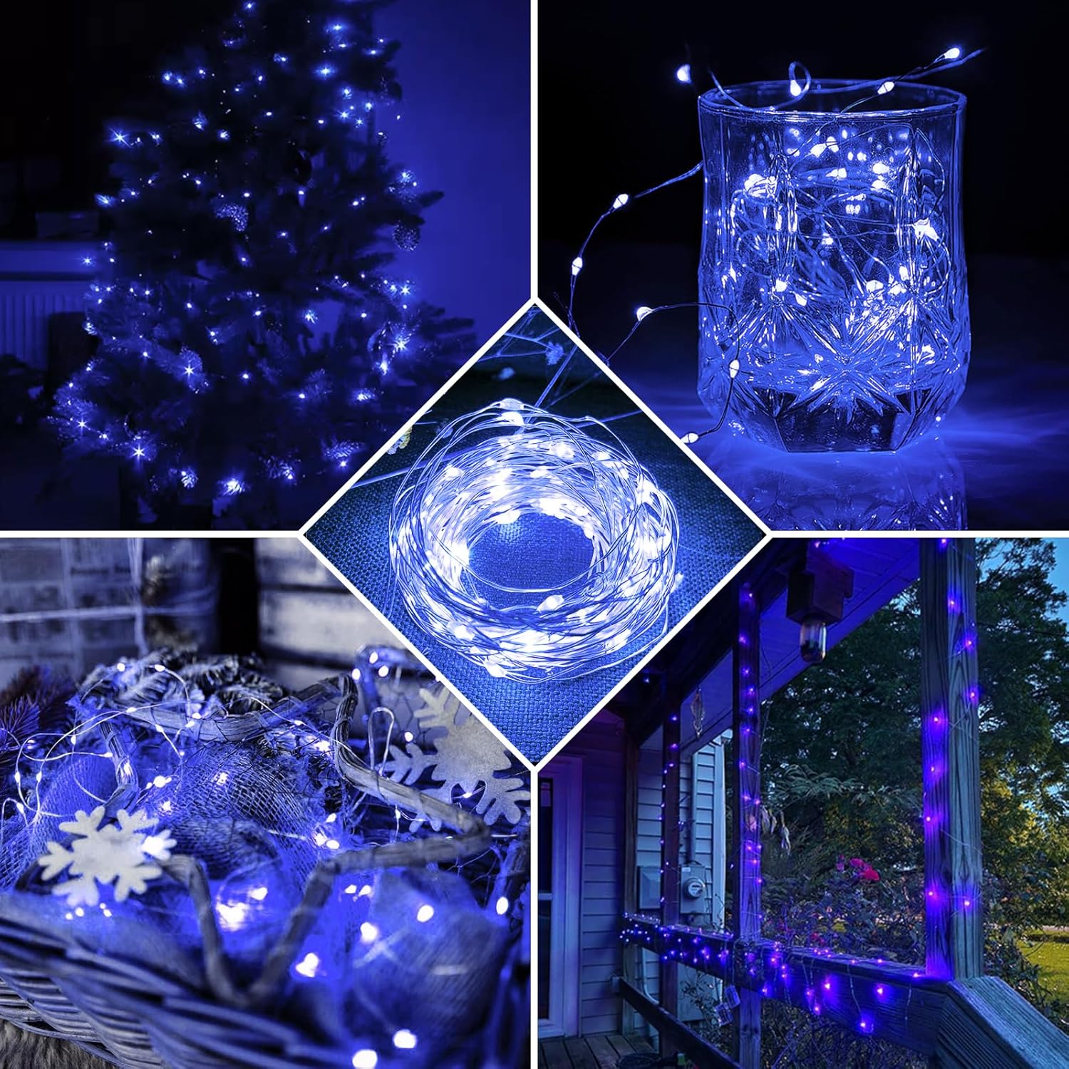 Skiennix 20 LED Blue Fairy Lights - 7Ft Twinkle String Lights | Battery Operated & Waterproof for Weddings, Parties & Holidays