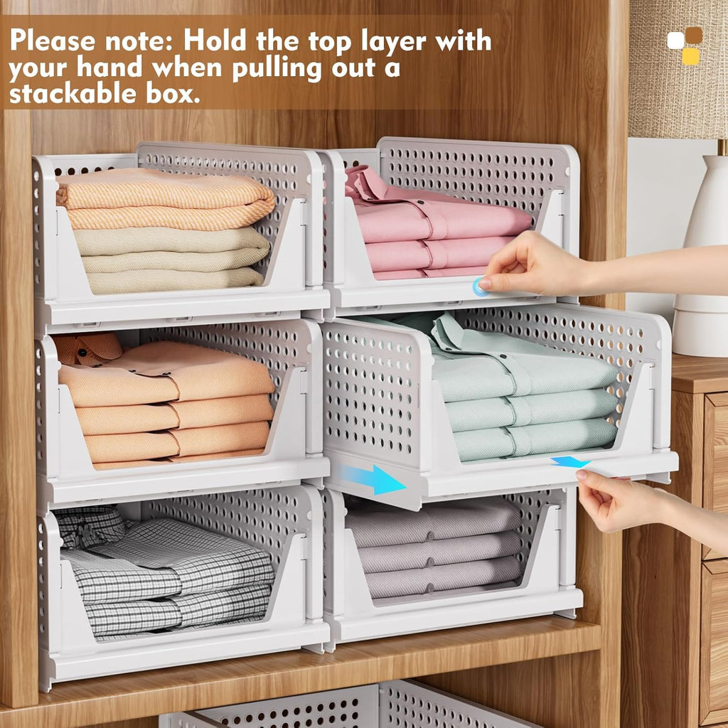 SNSLXH Stackable Closet Organizer Box - Multifunctional & Foldable Storage Basket | Yellow, 5-Pack for Space-Saving Solutions