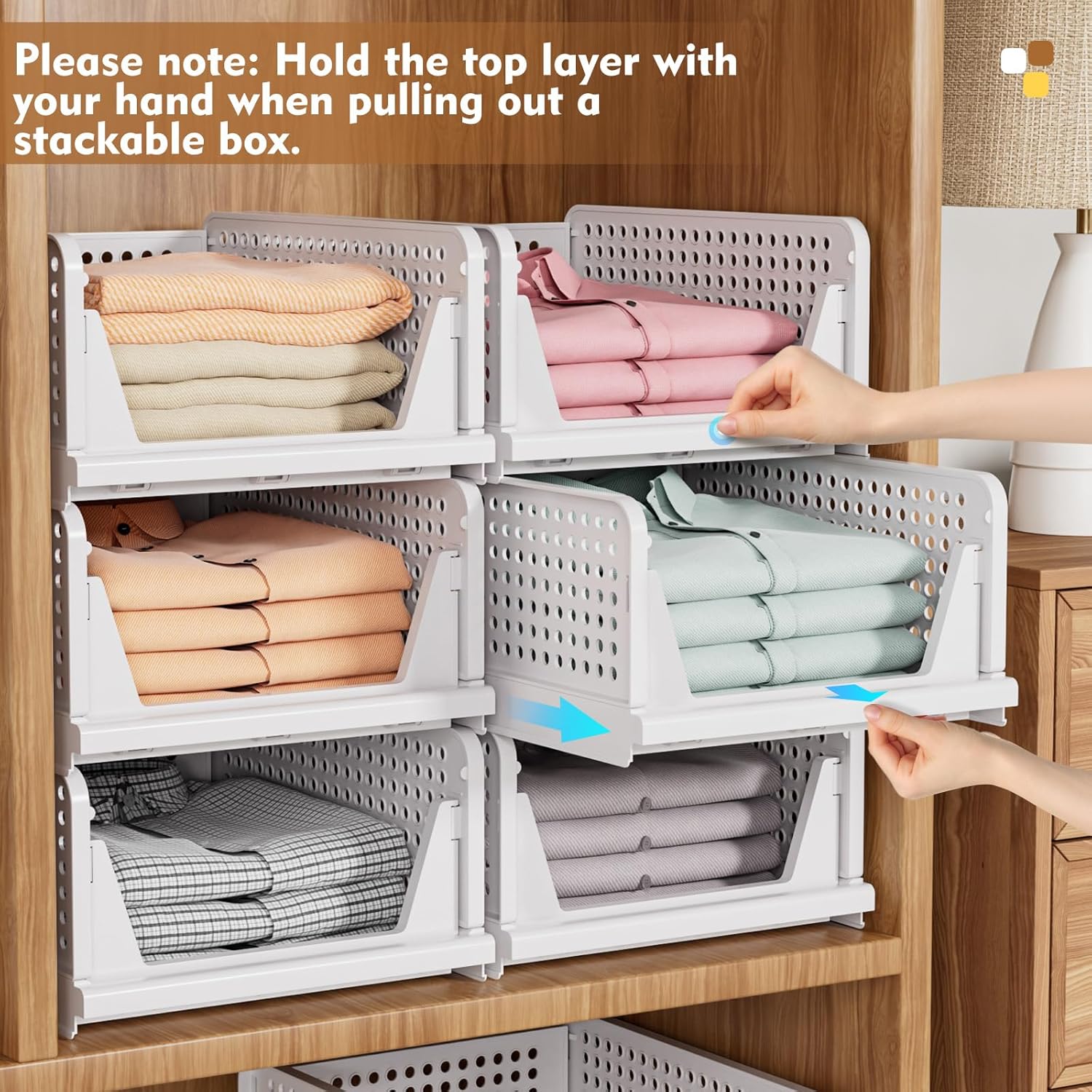 SNSLXH Stackable Closet Organizer Box - Multifunctional & Foldable Storage Basket | Yellow, 5-Pack for Space-Saving Solutions
