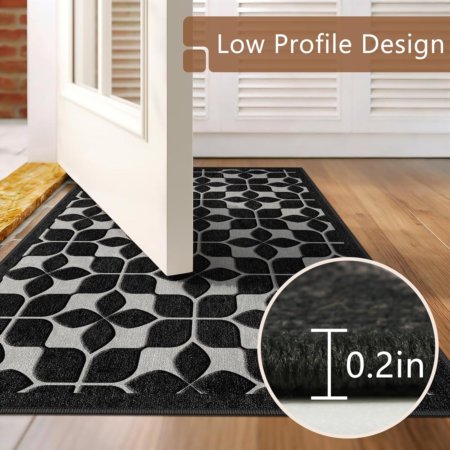 Skiennix Front Door Mat - Washable All-Weather Black Trellis Design | 24"x36" Non-Slip Easy Clean Rug