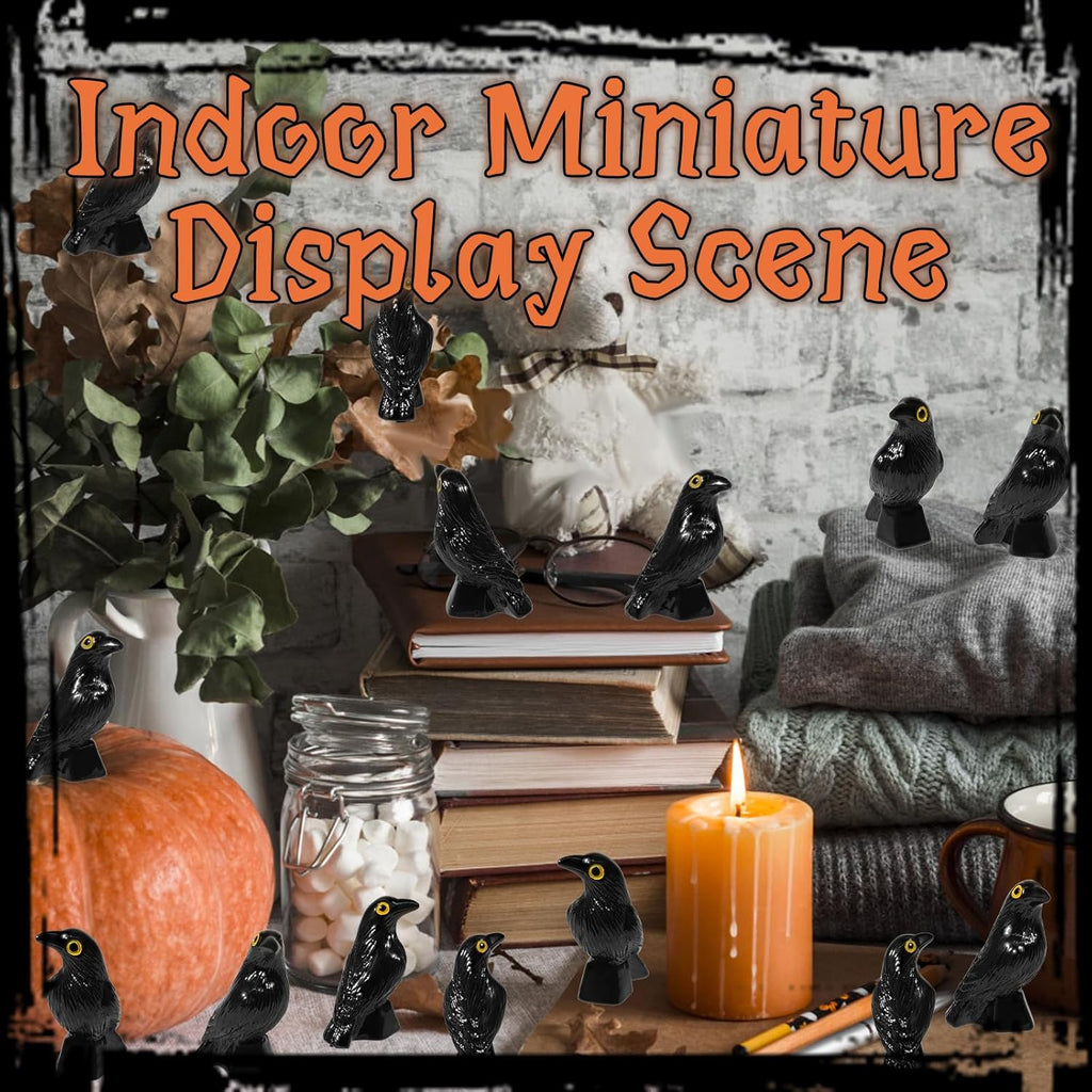 Skiennix Miniature Crows Figurines - 35 Pcs Black Raven Resin Decor for Halloween Scenes