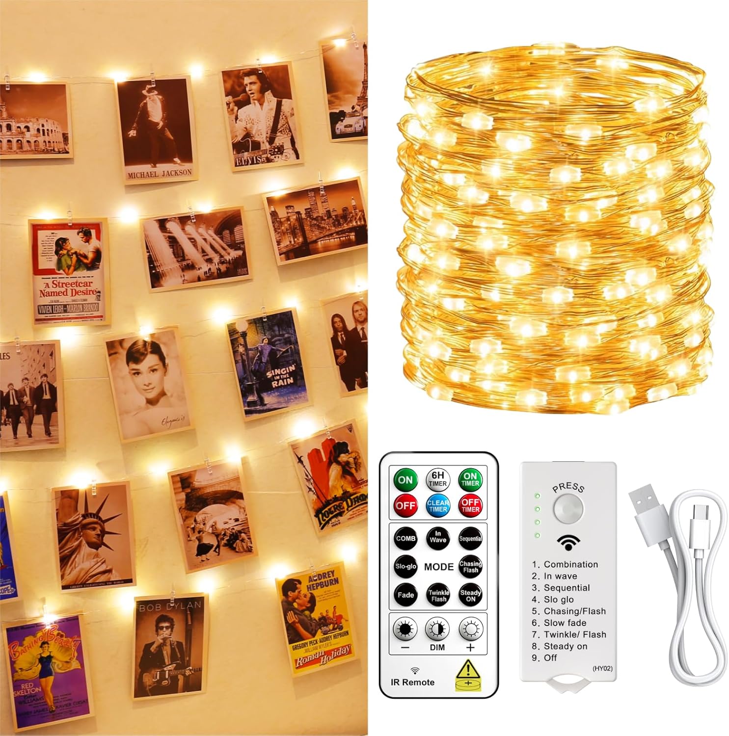 Skiennix 120L Twinkle Lights - 100 LED Rechargeable Fairy Lights with Remote & Timer Bundle