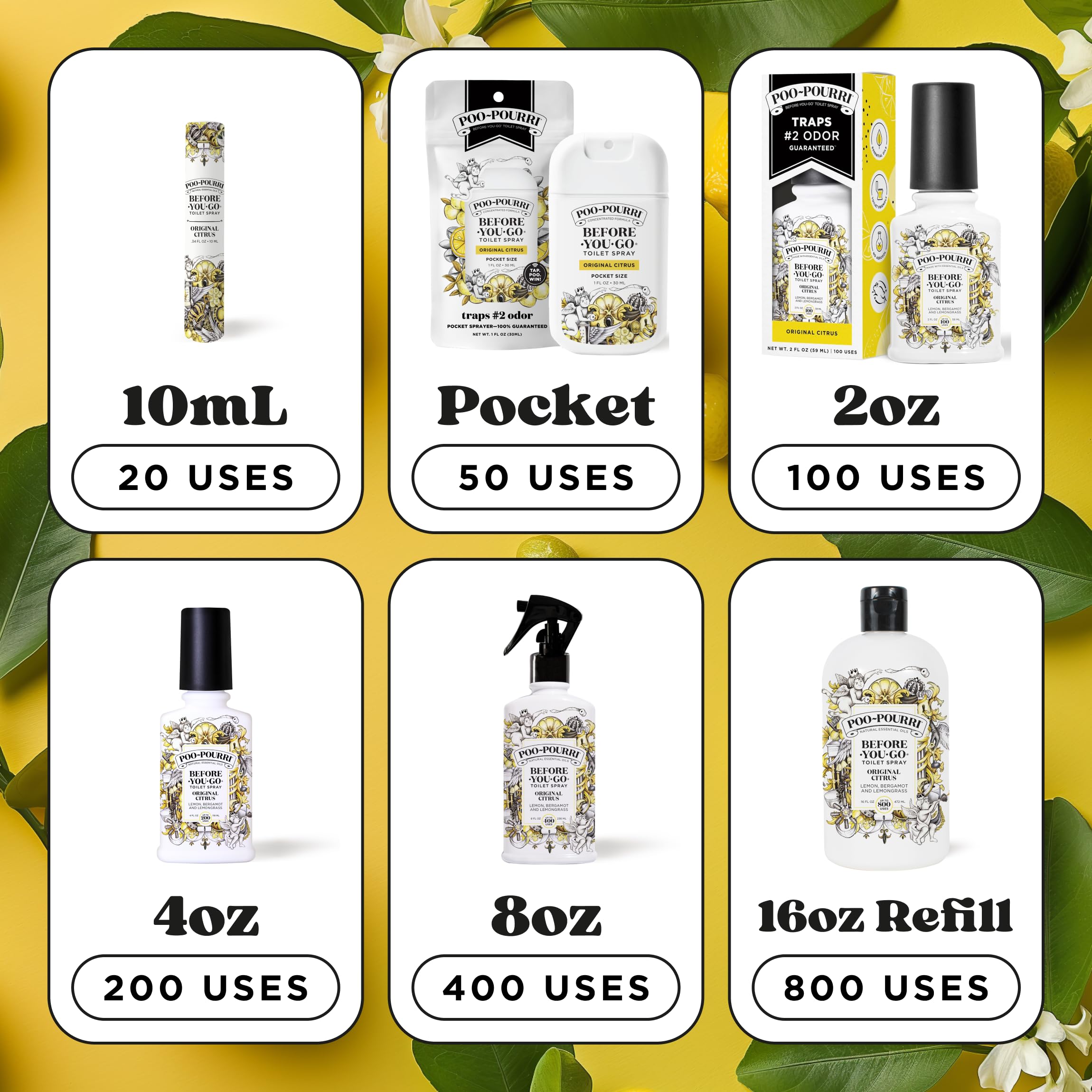 Poo-Pourri Before-You-Go Toilet Spray, Original Citrus, 2 Fl Oz, 2 Pack, Up to 100 Uses, Bathroom Odor Deodorizer with Essential Oils, Travel Essentials, TSA Approved Size, Lemon Bergamot