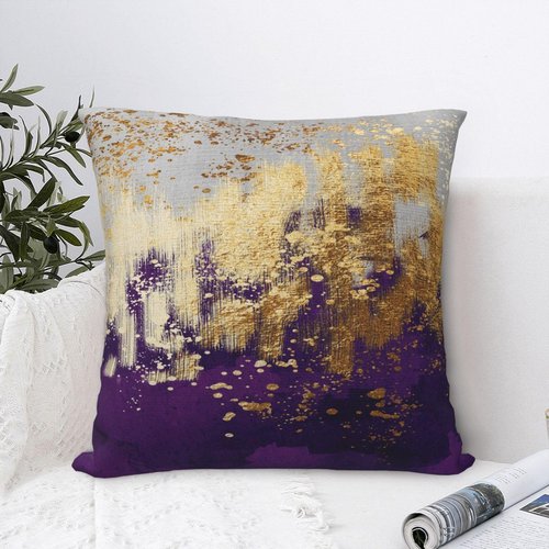 Weiscode Purple and Gold Abstract Art Throw Pillow Covers, 18x18 Inch, Gold Purple Decorative Pillows for Couch Living Room Bedroom Sofa Decor, Luxury Modern Art Pillowcase Cushion Covers