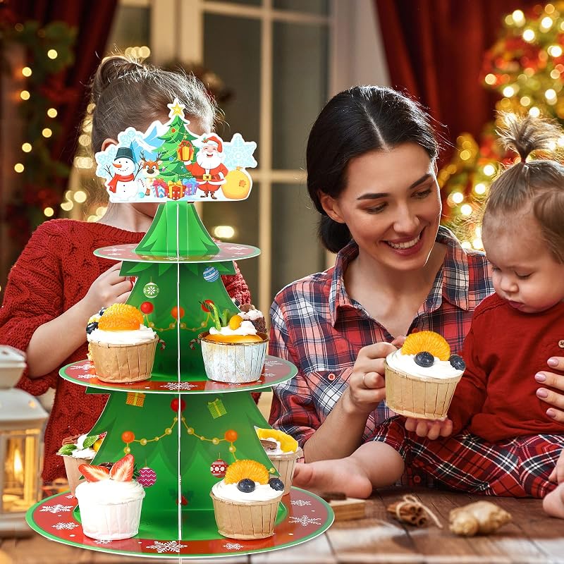 Christmas Cupcake Stand 3-Tier Dessert Tower - Giant Cardboard Tree Display