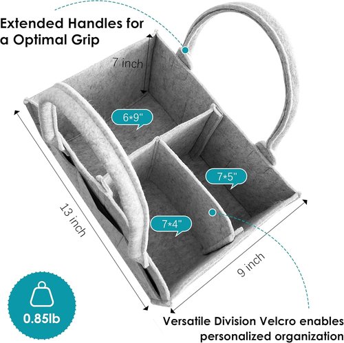 Cute Castle Diaper Caddy Organizer - Portable Nursery Storage Bin with Handle for Boys & Girls - Grey