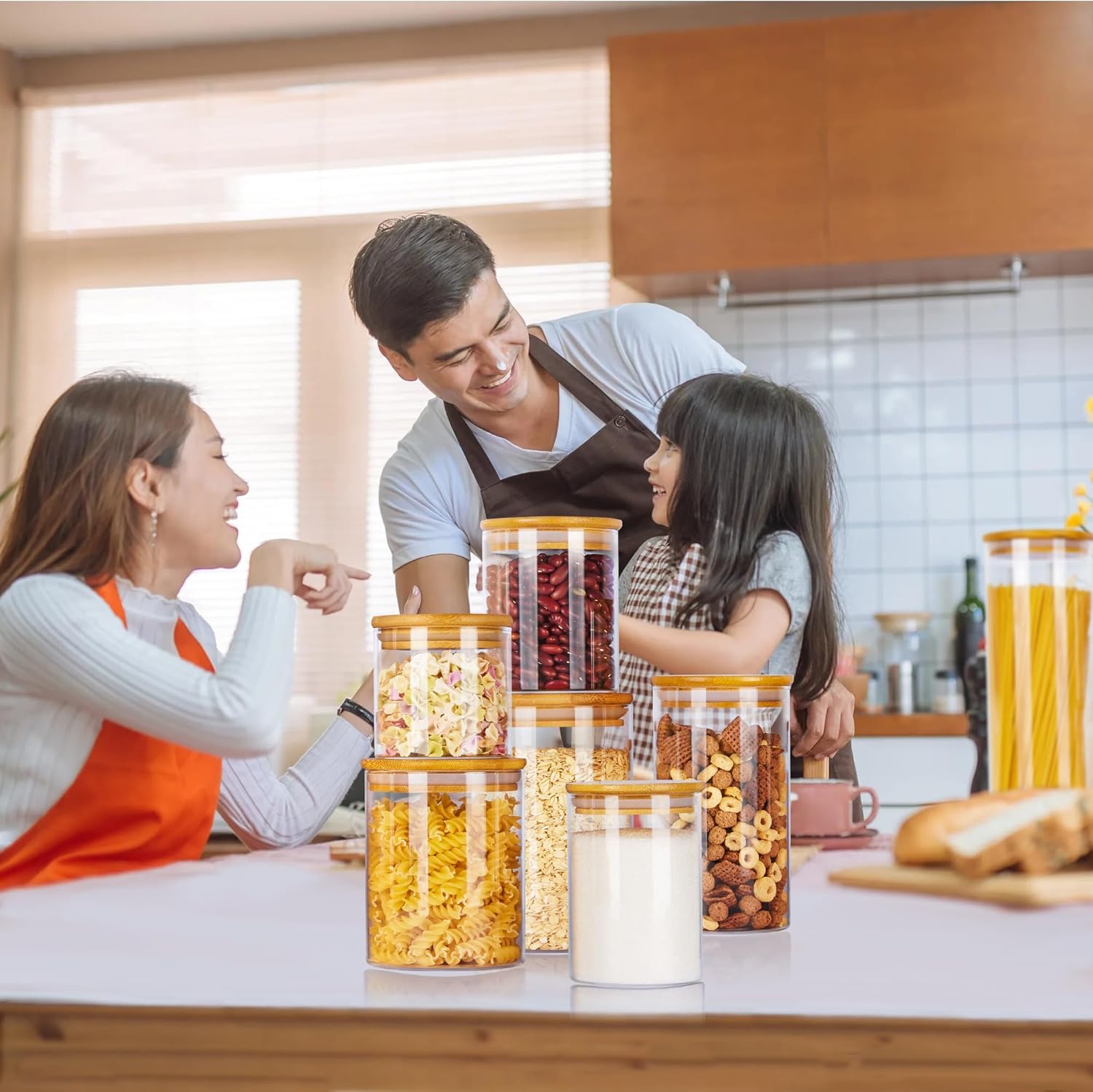 Vtopmart Glass Food Storage Jars - 7 Pack Airtight Kitchen Containers with Bamboo Lids for Pantry Organization