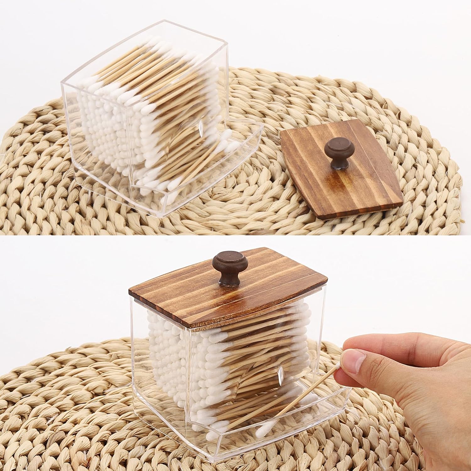 Tbestmax Qtip Holder Dispenser - Clear 10oz Bathroom Organizer for Cotton Balls, Swabs & Floss
