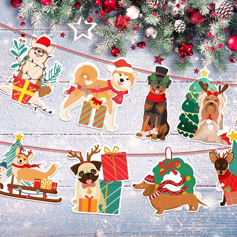 Dog Christmas Banner Garland - 4.9ft Puppy Themed Holiday Decor