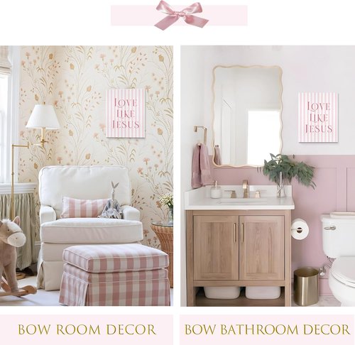 LARTSFRO Coquette Pink Bow Canvas Wall Art - Inspirational Bible Verses | 11x14 Inch Set of 4 for Teen Girls
