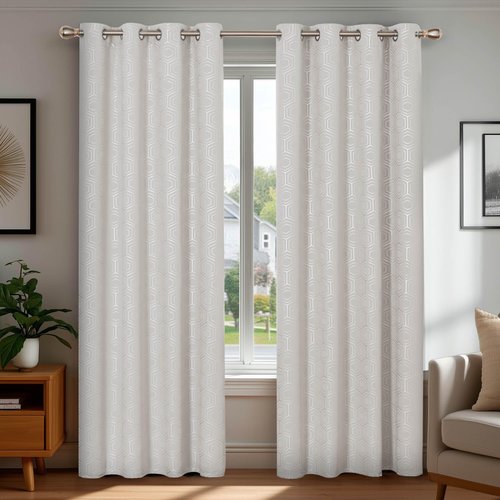 Deconovo Silver Print Room Darkening Curtains for Living Room Bedroom, Soundproof Thermal Insulated Window Drapes for Nurdery Kitchen Kids Room, 2 Panels, 52W x 63L Inch Long, Light Beige