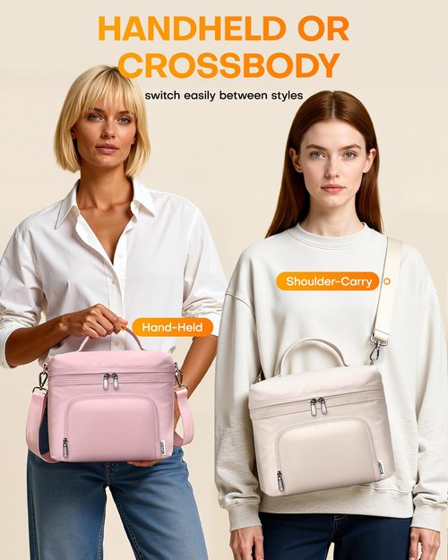 HOTOR Lunch Box for Women - Insulated Lunch Bag with Spacious 8L Capacity, PU Leather Cooler Bag, Water-Resistant & Easy to Clean, Ideal for Work or Everyday Use, Beige, 10.0" x 8.6"x 5.9"