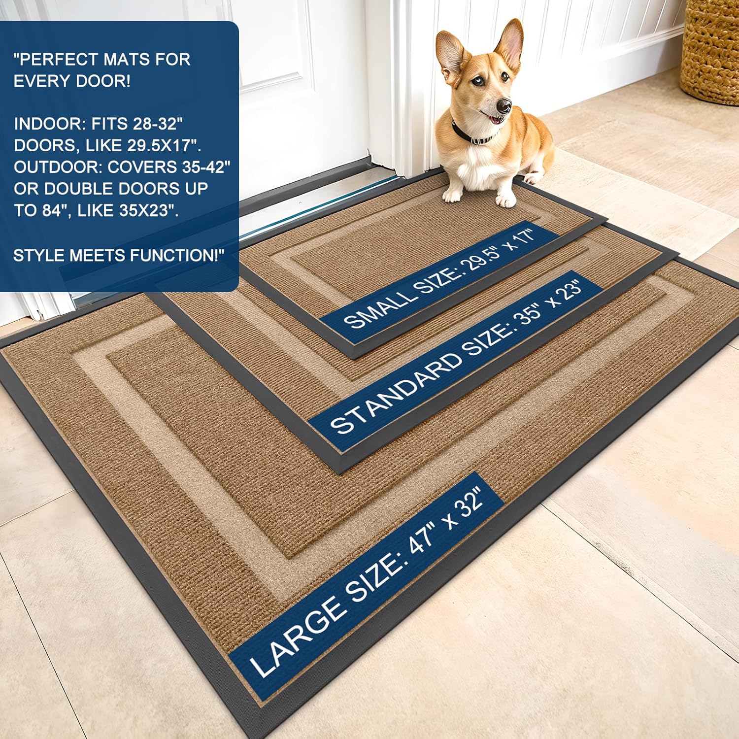 OLANLY Waterproof Front Door Mat - All-Season Indoor/Outdoor Doormat, Sturdy Natural Rubber, 71x23, Light Brown