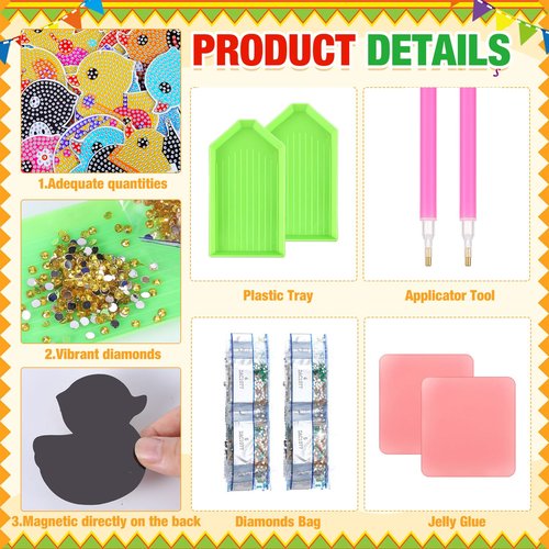 Liliaafar 30 Pcs Diamond Painting Magnets Set Diamond Art Magnets for Fridge Refrigerator Magnetic Stickers for DIY Crafts 5d Rhinestones Gem Art Painting Kits for Adults Beginners(Cute Duck)
