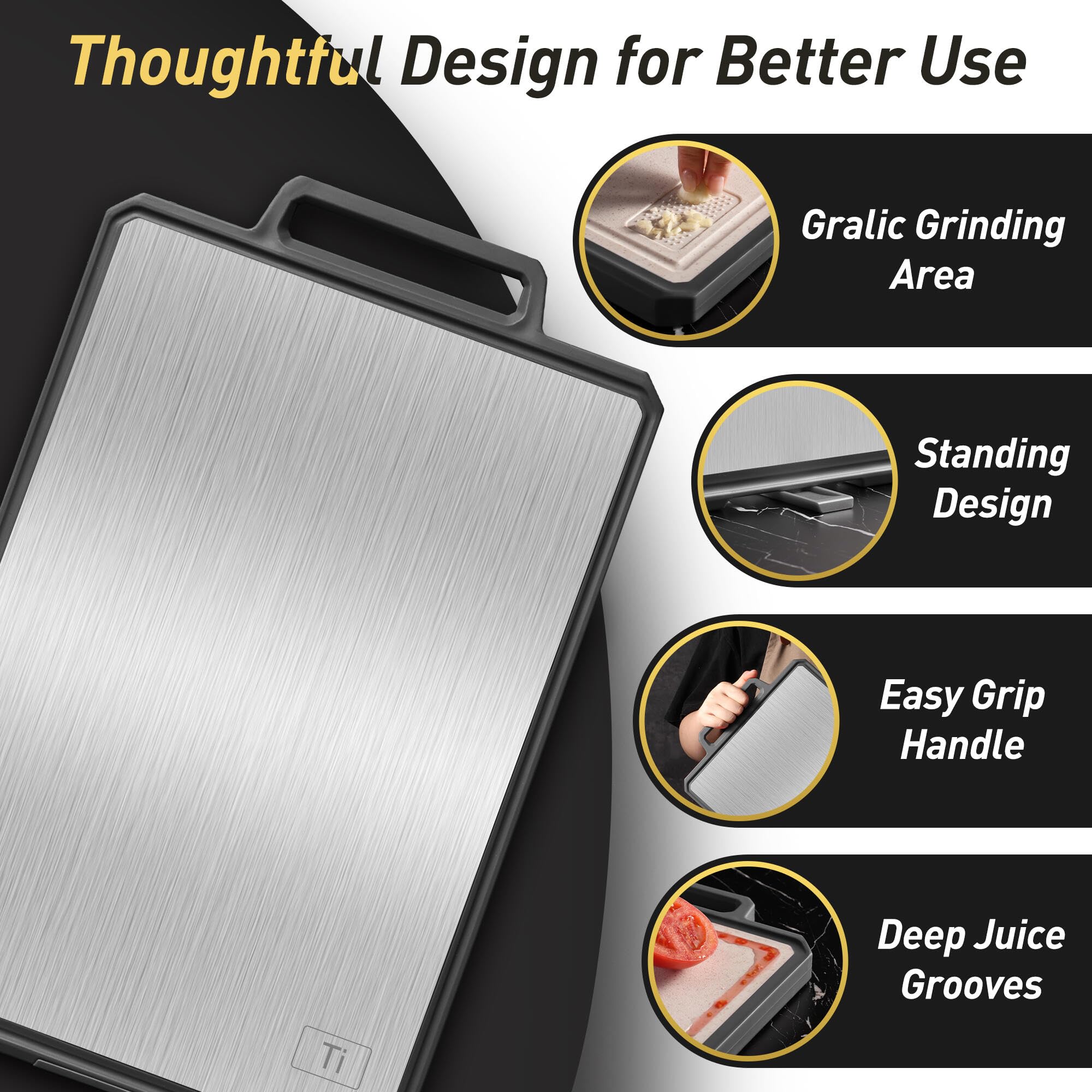 Titanium Cutting Boards for Kitchen Chopping Board with Handle Large Big Small Kitchen Meat Butcher Block 2 in 1 Pure Titanium and Wheat Straw PP Not Wood Bamboo Plastic Silicone Teak Morandi Blue