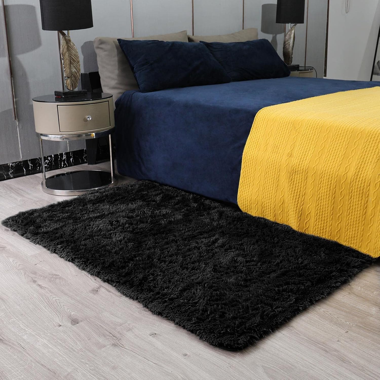 Ophanie 3x5 Black Area Rug - Soft Non-Slip Shaggy Carpet for Dorm & Bedroom Decor