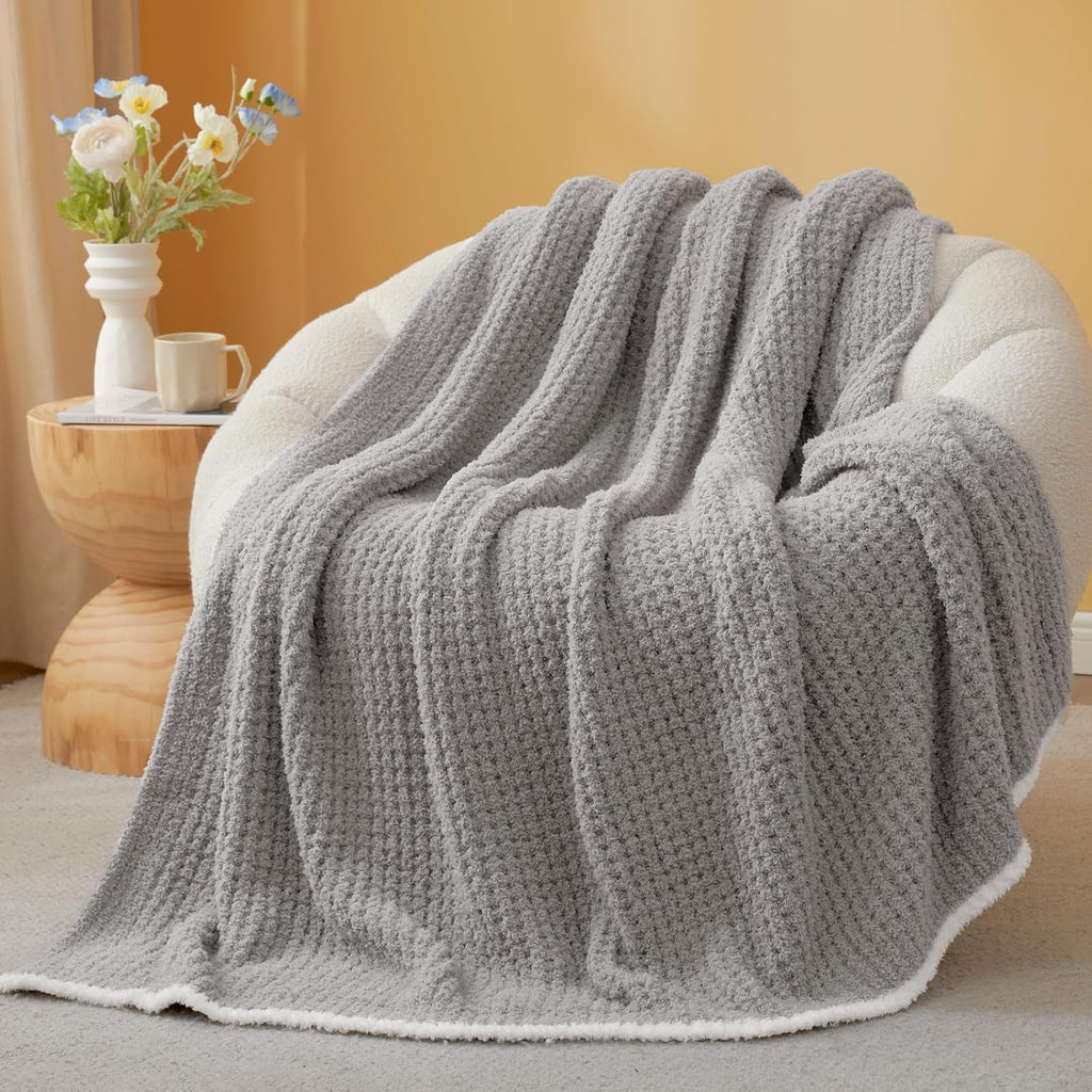 Snuggle Sac Ultra Soft Waffle Throw Blanket - Reversible Grey Microfiber 50x60 Inches | Cozy Gift for Women