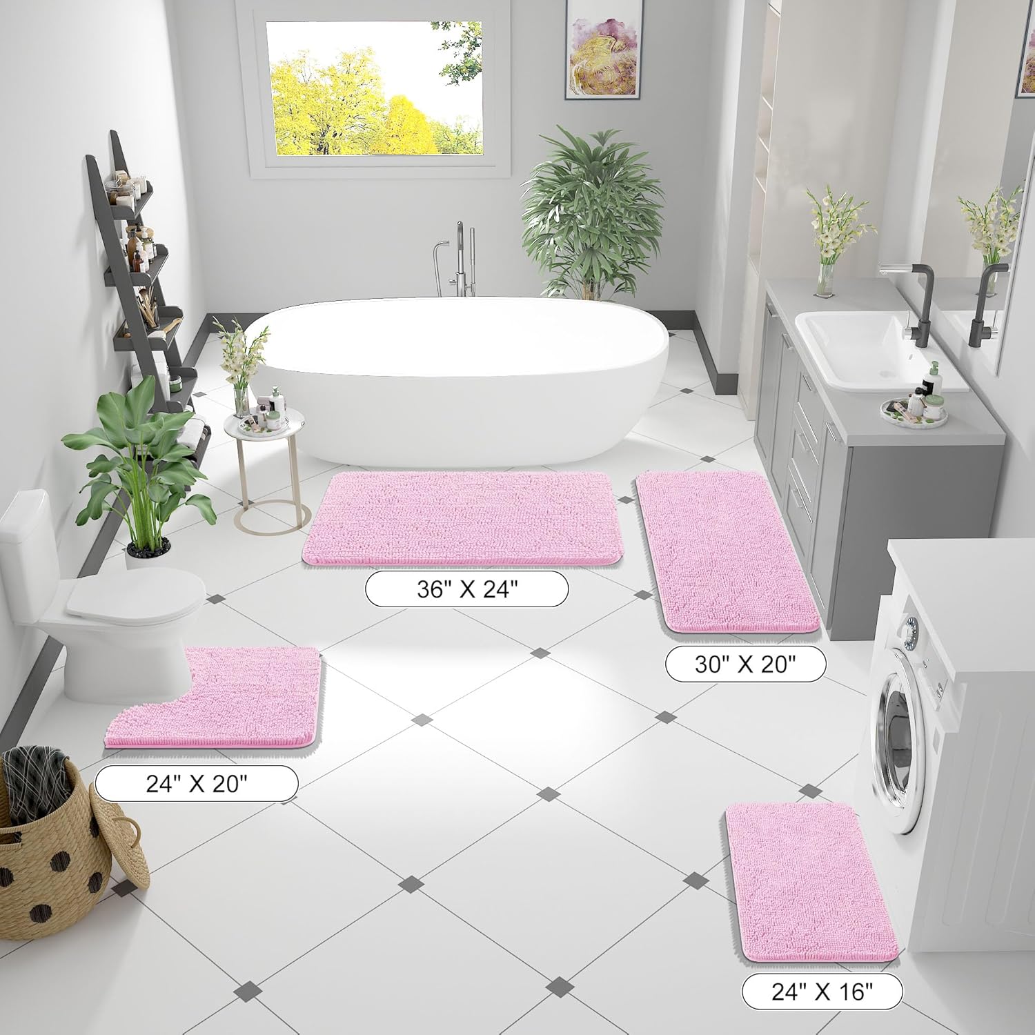 OLANLY Bathroom Runner Rug - Extra Soft Chenille | Quick-Dry, Rubber Backing, 59x20 Inches, Pink