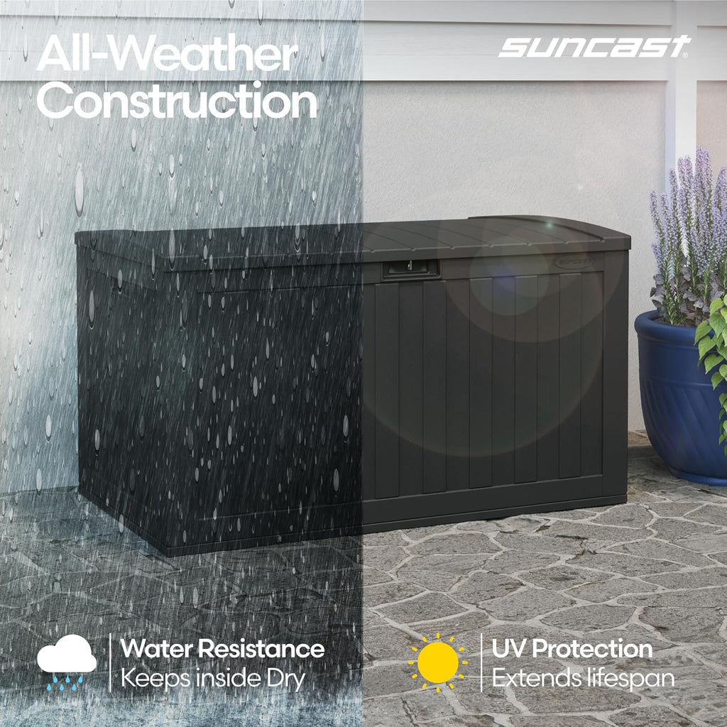 Suncast Extra-Large Resin Outdoor Patio Deck Box - 134-Gal Storage with Pad-Lockable Lid | Iron Ore Color