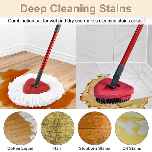 Mop Replace Head for O Cedar, Mop Heads Replacements for Ocedar, Spin Mop Replacement Head for Ocedar Easy Wring 1 Tank System, Include 2 Pack Spin Mop Refills & 2 Scrubber Mop Head & 1 Pack Mop Base