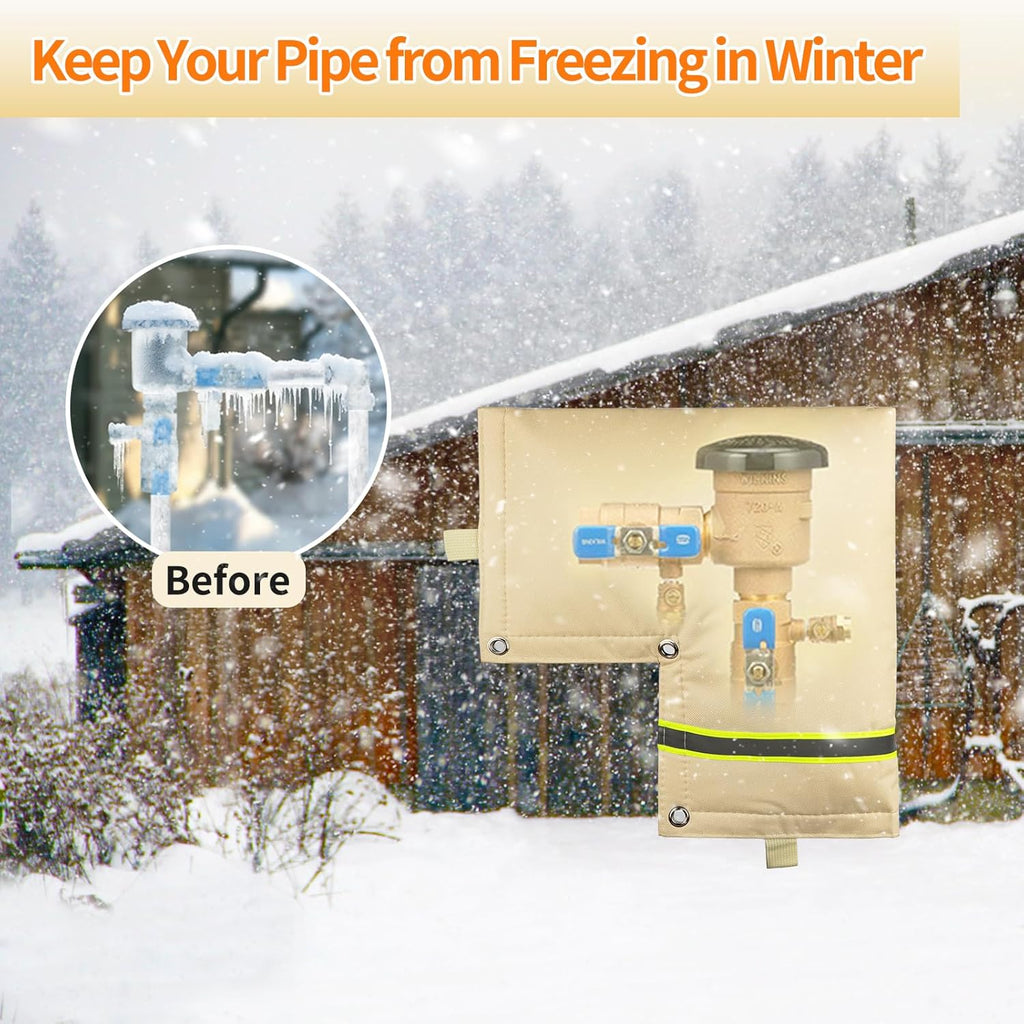 Outdoor Backflow Preventer Cover - Insulated Pouch for Freeze Protection | Beige, 14”W X 13”H