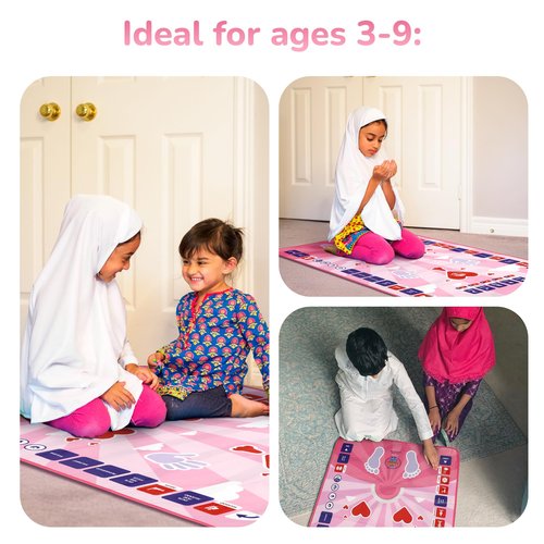 My Salah Mat for Kids - Pink Interactive Muslim Prayer Rug Learning The Salah - Fun & Easy Prayer Mat with 36 Touch Keys, 15 Languages, Speaker, & Booklets - Islamic Toys for Ages 3 to 8