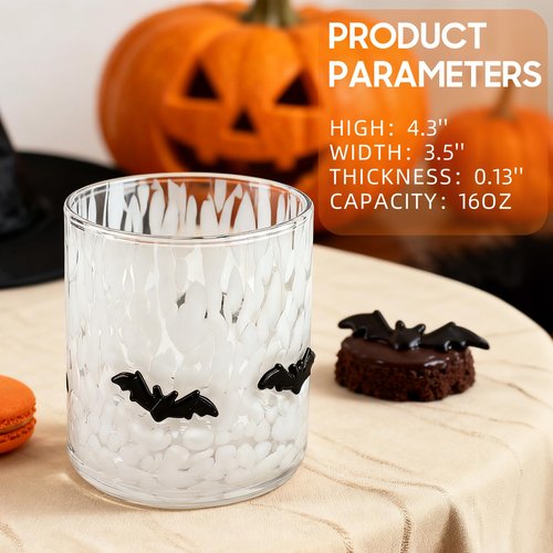 Kimburg 4 Pcs Halloween Icon Glass Cups, 16 oz Ghost, Bat, Wizard Hat, Cat Icon Juice Drinking Fall Glasses, Cute Glass Water Cups Coffee Tumblers Wine Glassware for Thanksgiving Birthday Party Gift