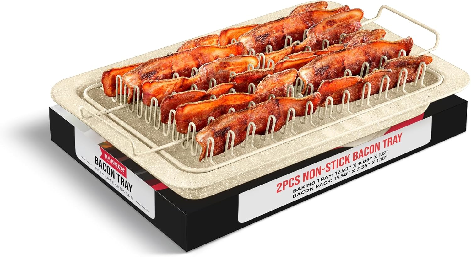 Skiennix Bacon Tray Set - Durable Non-Stick Cooking Tray with Marble Coating | 2-Piece White Stone & Carbon Steel