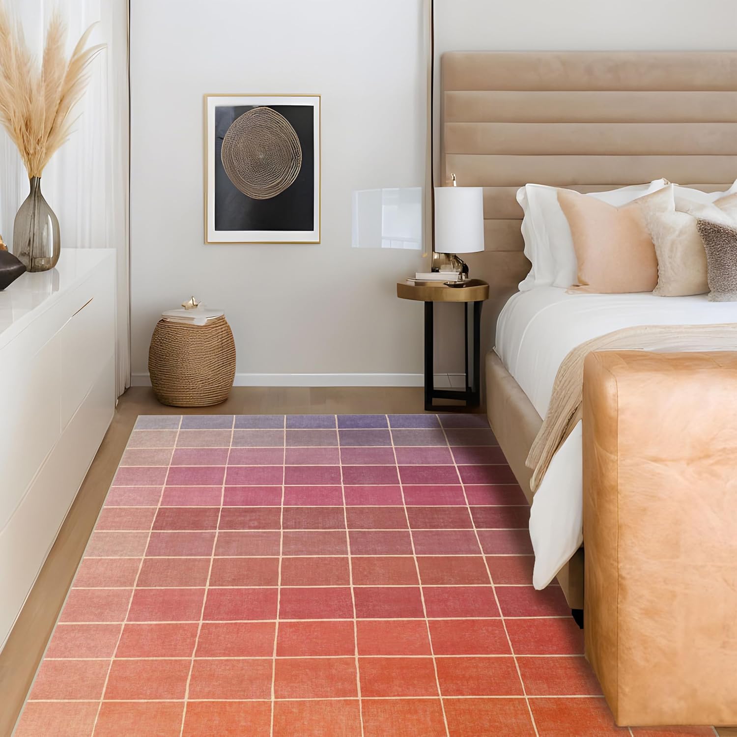 Skiennix Ombre Pink and Orange Area Rug - Washable Non-Slip Design for Living Room | 5x7 Size