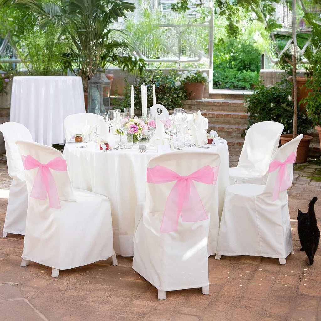 Skiennix Pink Chair Sashes - Elegant Organza Chair Bows for Weddings & Parties | 10PCS Set