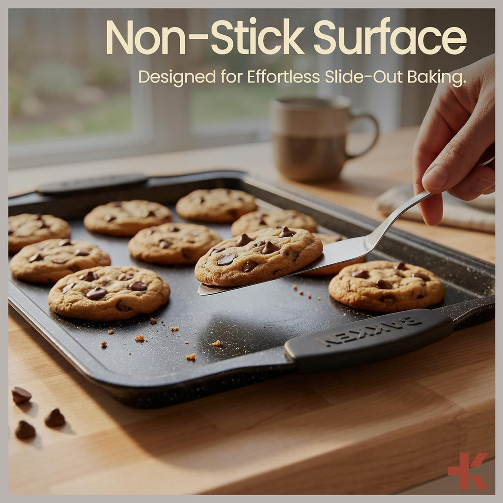 BAKKEN 8-Piece Nonstick Baking Pans Set | Professional Grade Carbon Steel with Gray Marble Coating - Oven & Dishwasher Safe