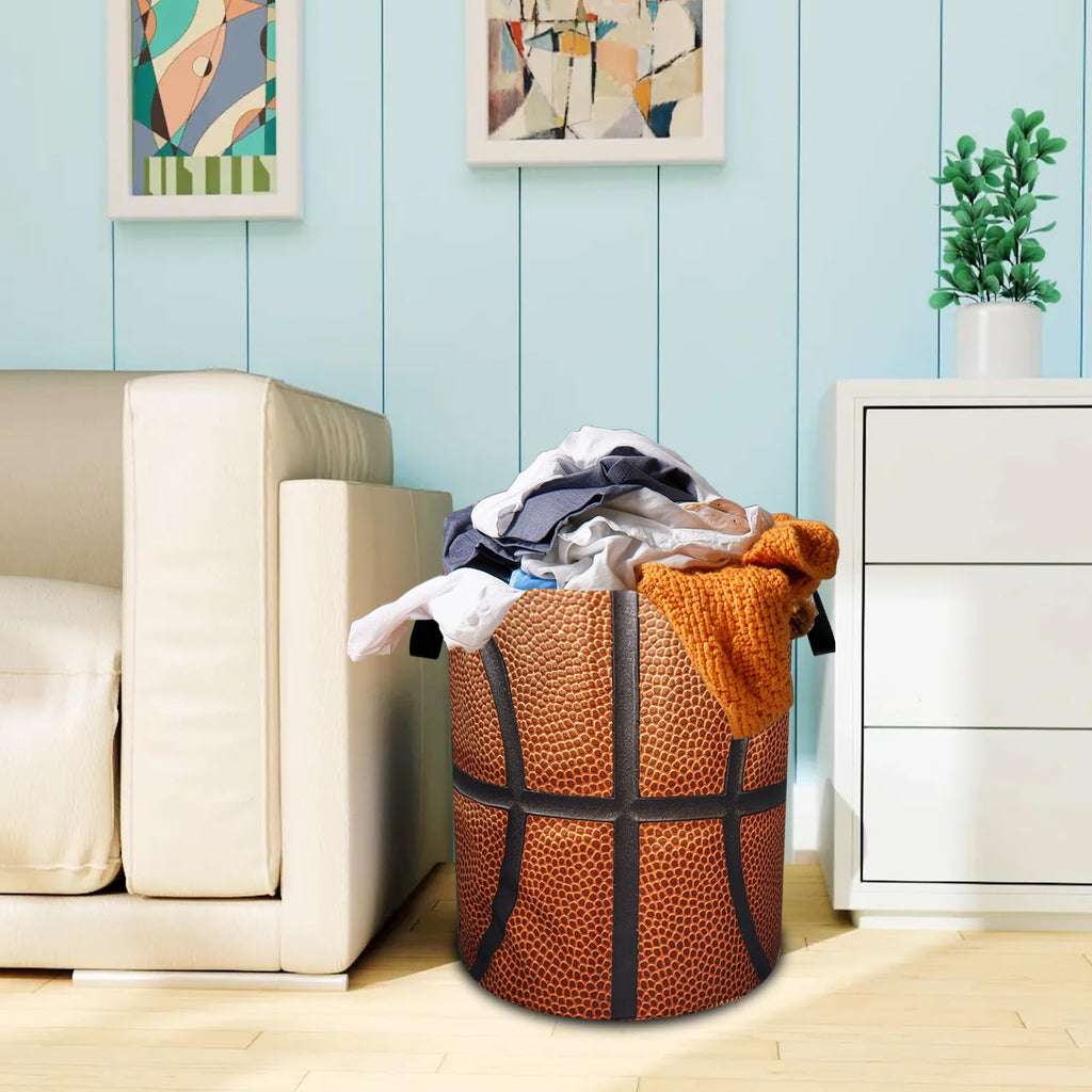 Basketball Laundry Basket Ball Texture Oxford Cloth Laundry Hamper With Handle Foldable Portable Clothes Storage Basket 18.9 X 16.5 Inch Storage Bag For Laundry Room/Bathroom/Bedroom/Dormitories