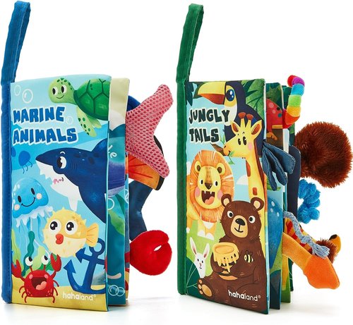 Hahaland Baby Toys - Crinkle Books for Babies 0-6 Months | Soft Cloth Sensory Touch 2-Pack