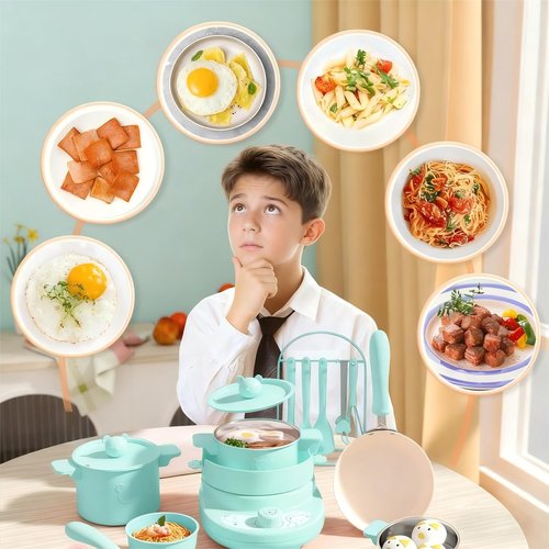 Cicicooie Kids Cooking Sets Real Easy Montessori Kitchen Safe Tools Making for Beginner Cooking Educational (Green)