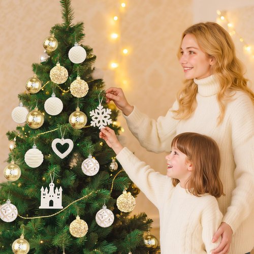 EverMerry 25 Pcs Christmas Ball Ornaments for Xmas Christmas Tree, Shatterproof Hanging Ball for Party Outdoor Decorations, DIY Craft Creations and Office Celebrations (Champagne White, 2.36")