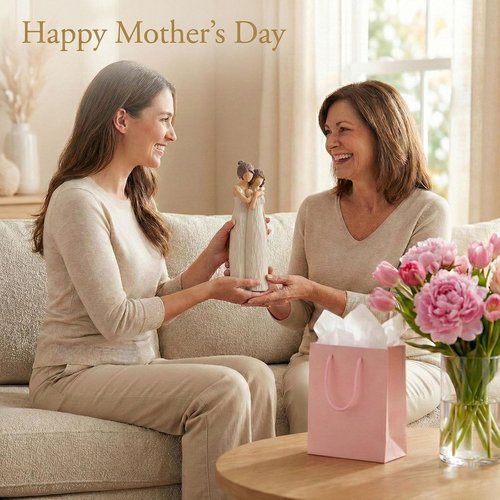 LCCCK Mother Daughter Figurines - Sentimental Hugging Sculptures | Perfect Gift for Mom, Grandma - 10.2in Cream