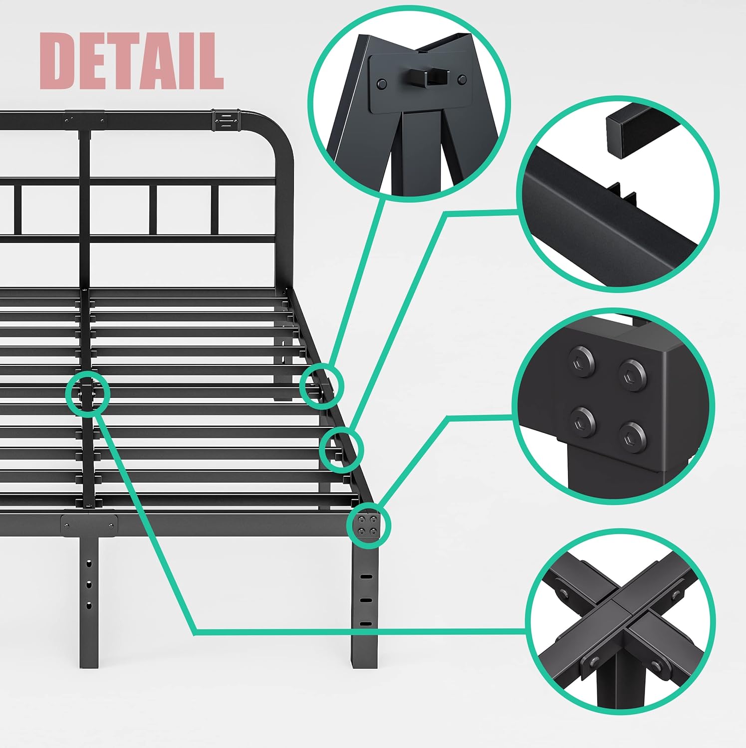 ZIYOO Queen Size Bed Frame - Heavy Duty Steel Slats, 1500LBS Support, Noise-Free, Easy Assembly | Black