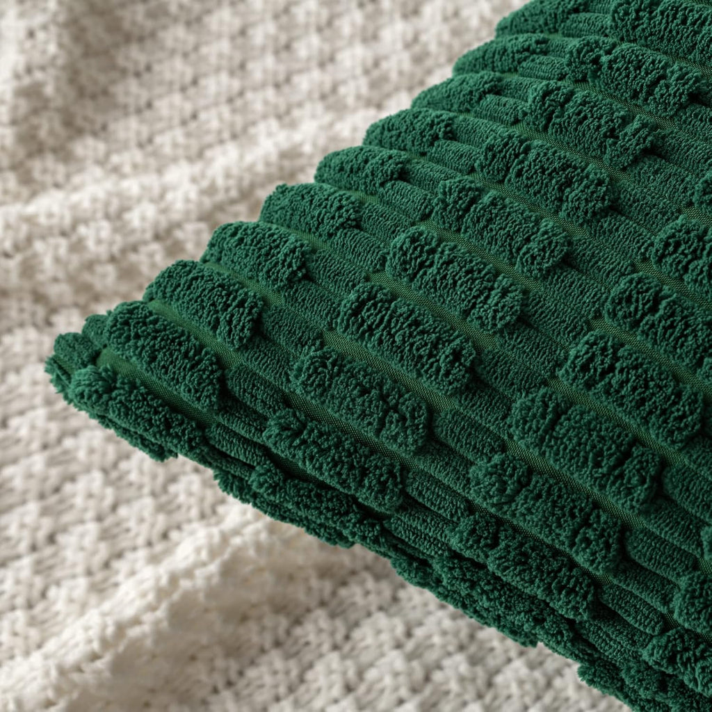 MIULEE Dark Green Corduroy Decorative Pillow Covers - Soft Boho Striped 18x18 Inch | Modern Farmhouse Decor
