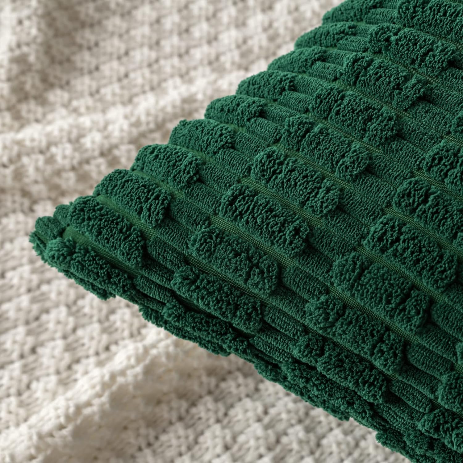 MIULEE Dark Green Corduroy Decorative Pillow Covers - Soft Boho Striped 18x18 Inch | Modern Farmhouse Decor