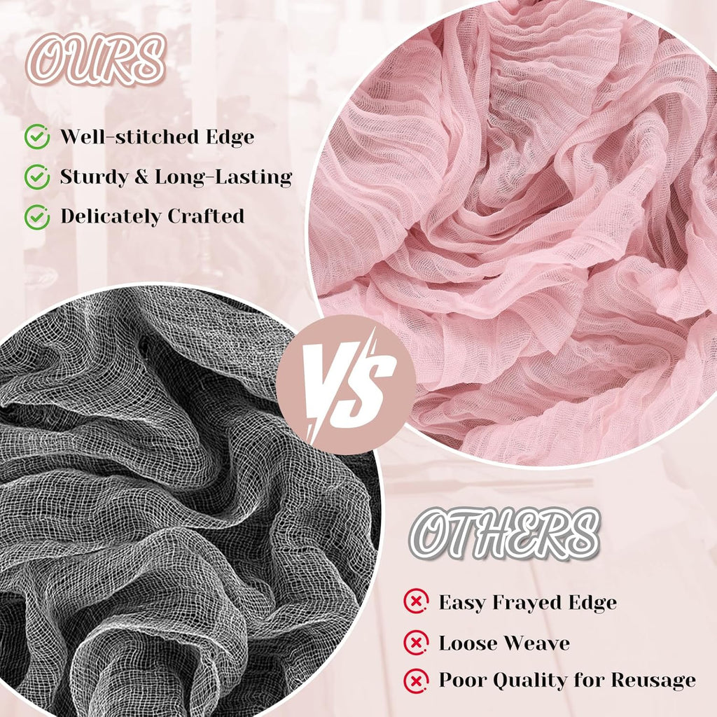 Skiennix Pink Cheesecloth Table Runner - 10Ft Boho Gauze Design for Weddings & Events | 120 Inches Long
