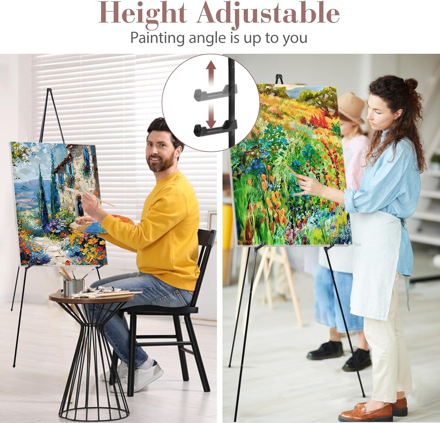 AZEAM 63" Portable Easel Stand - Adjustable Black Metal Display for Signs & Artwork | Foldable Design