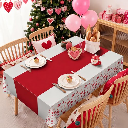 Hxezoc 3 Pack Valentines Day Tablecloths, 54 x 108 Inch Disposable Heart Plastic Table Cover for Girls Kids Valentines Birthday Baby Shower Party Decorations Outdoor Indoor Party Supplies