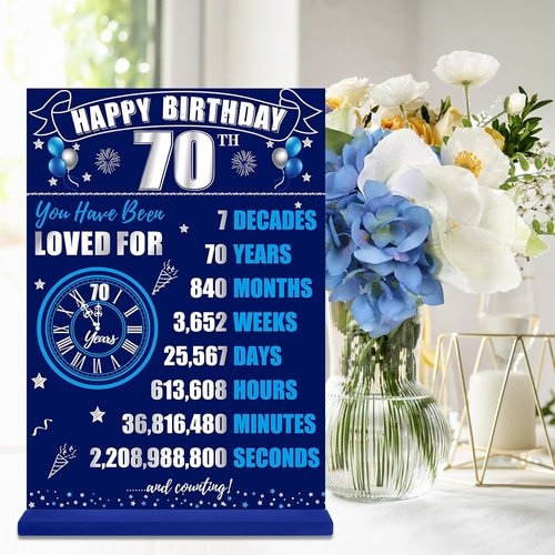 Back in 1956 70th Birthday Decorations - Two-Sided Wooden Table Sign with Stand | Blue & Silver Display
