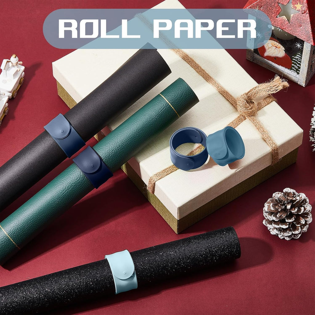 Charniol Wrapping Paper Roll Holder - 12-Piece Silicone Covered Metal Strips | 1 x 9 Inch Stabilizer in Blue