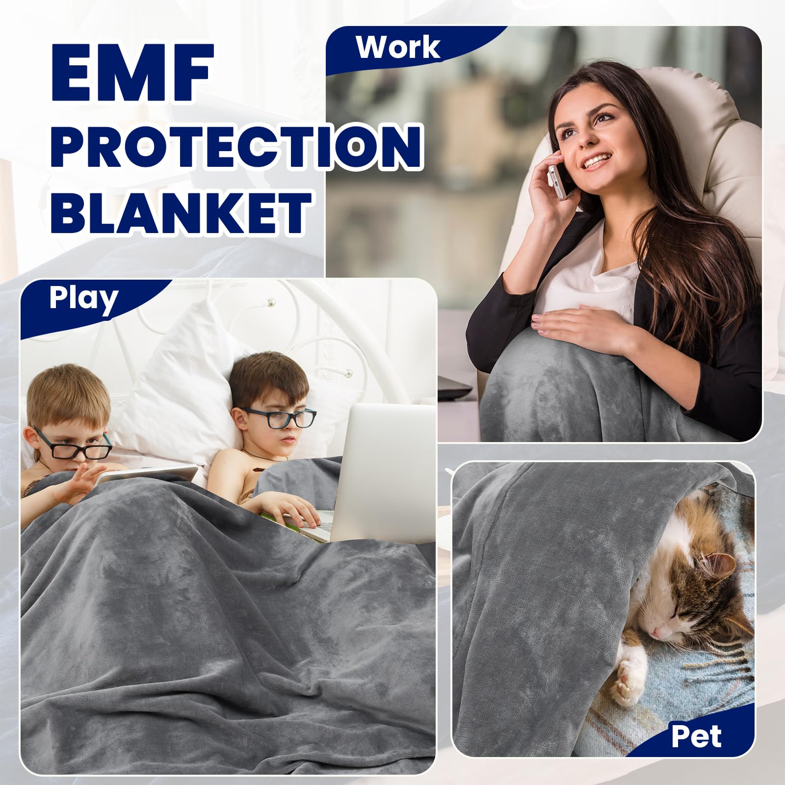 Preboun 108.27 x 86.61 Inch Large Faraday Blanket for Pregnant Babies, Emf Blanket Protection Two Sides Using for Beds Couches Travel(Flannel, Grey)