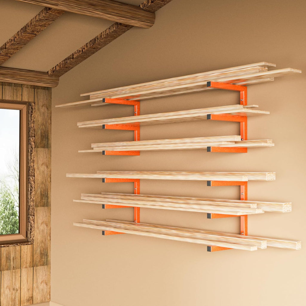 YYR Wood Organizer - Heavy Duty Metal Lumber Storage Rack | 6-Level Wall Mount, Holds Up to 1200 LBS, Orange